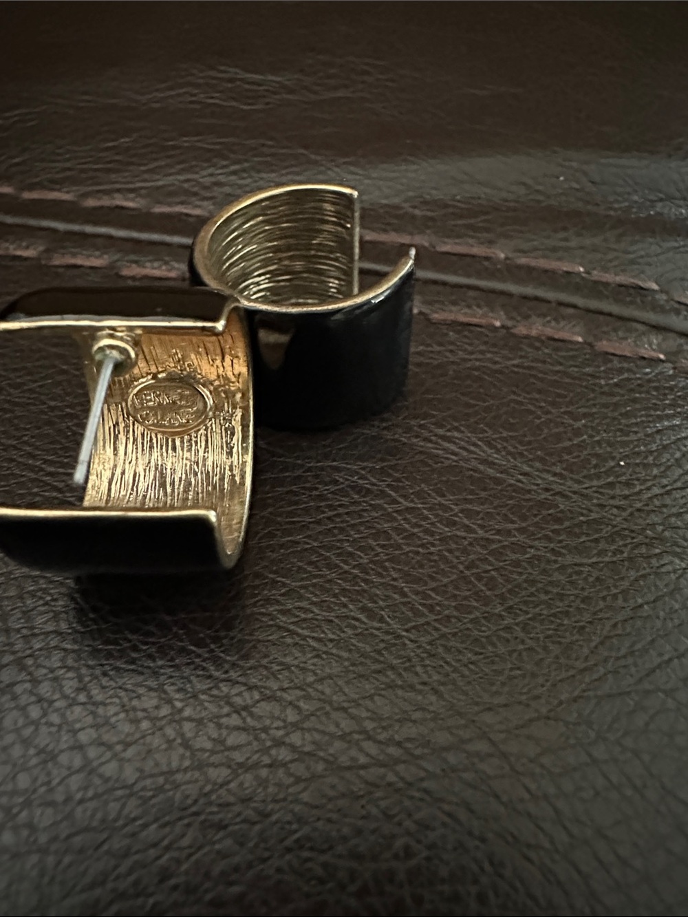 Kenneth Jay Lane Black and Gold Hoop Clip Earrings